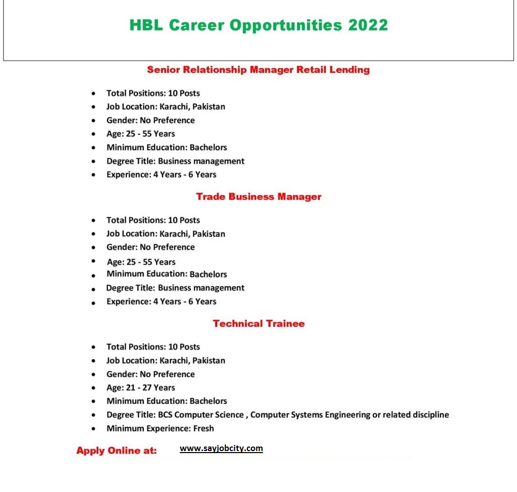 Habib Bank Limited HBL Jobs 2022 for Cash Officers Across Pakistan