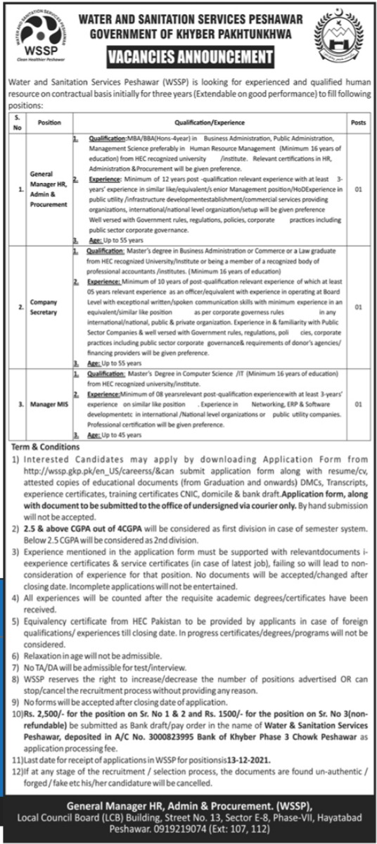 Water and Sanitation Services Peshawar Jobs
