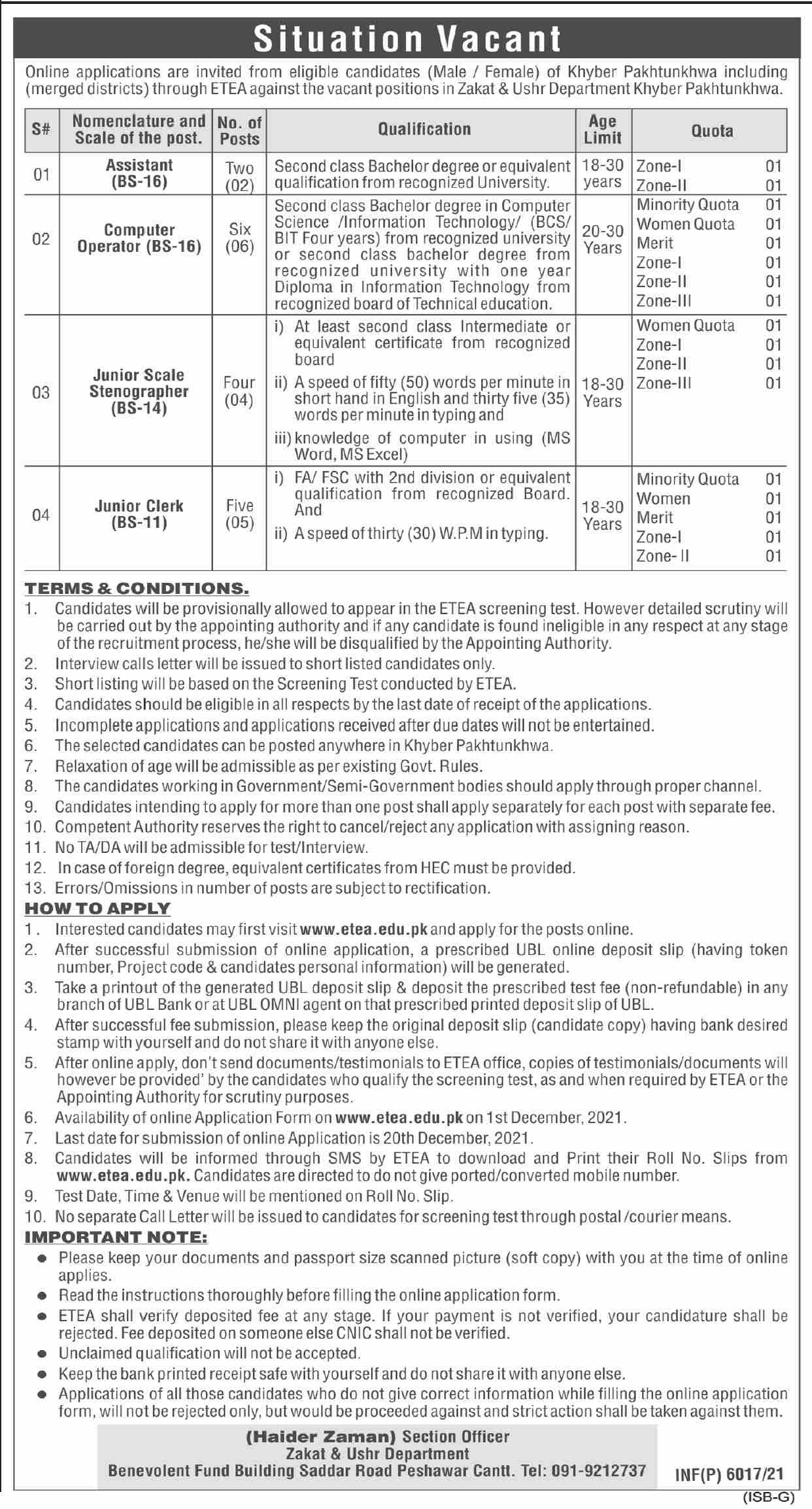 Zakat and Ushr Department jobs