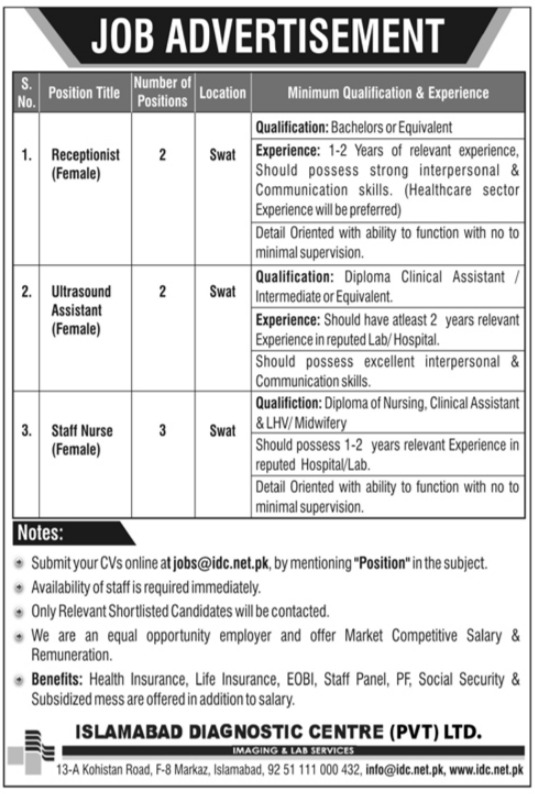 Latest Islamabad Diagnostic Center jobs