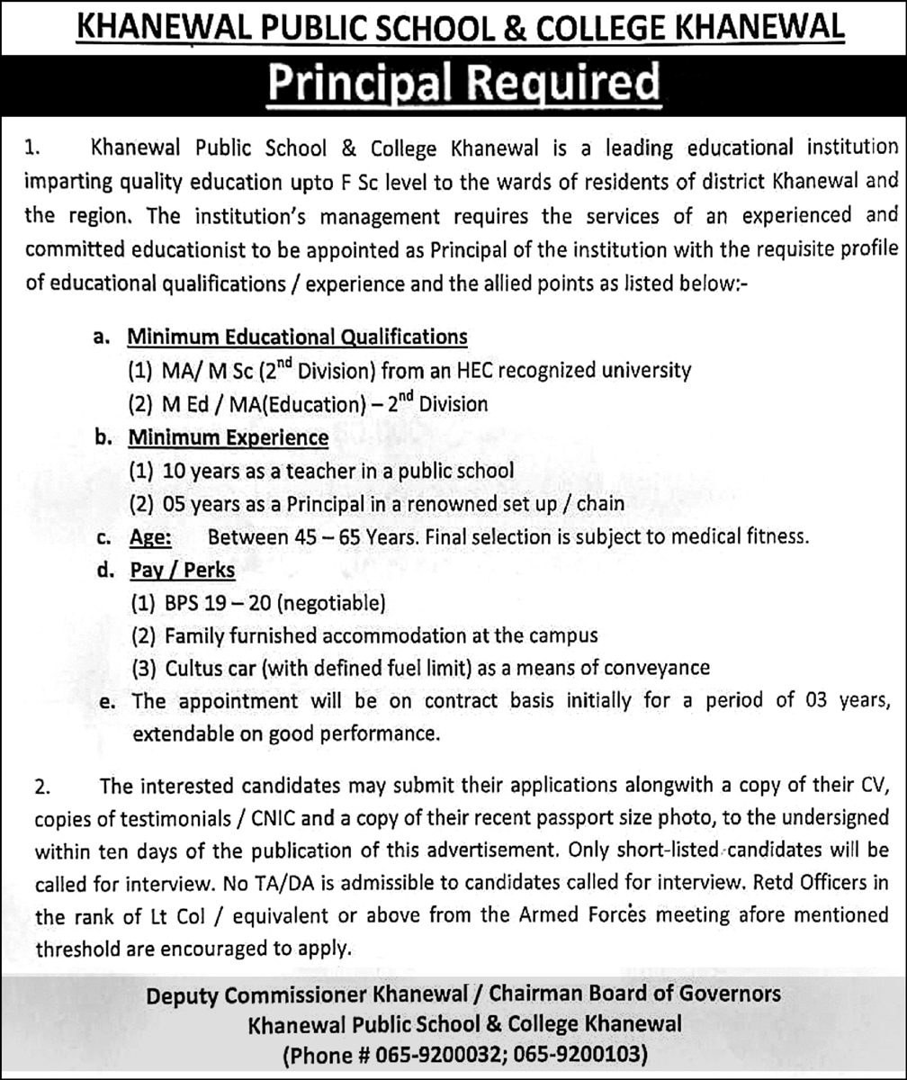 Khanewal Public School & College Jobs 2022