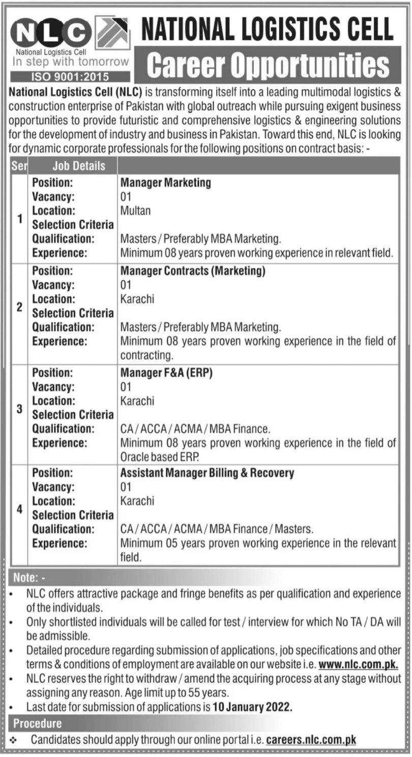 National Logistics Cell NLC Jobs 2022 Online Applications