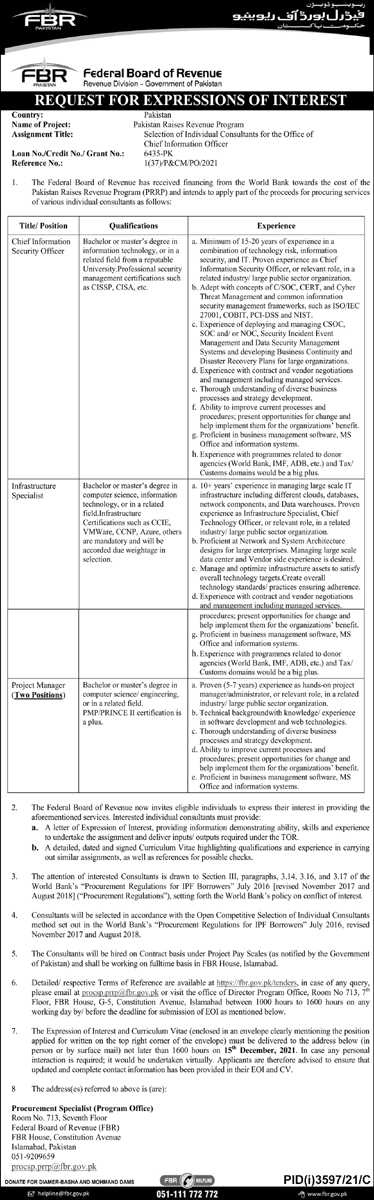 federal board of revenue fbr jobs 2021