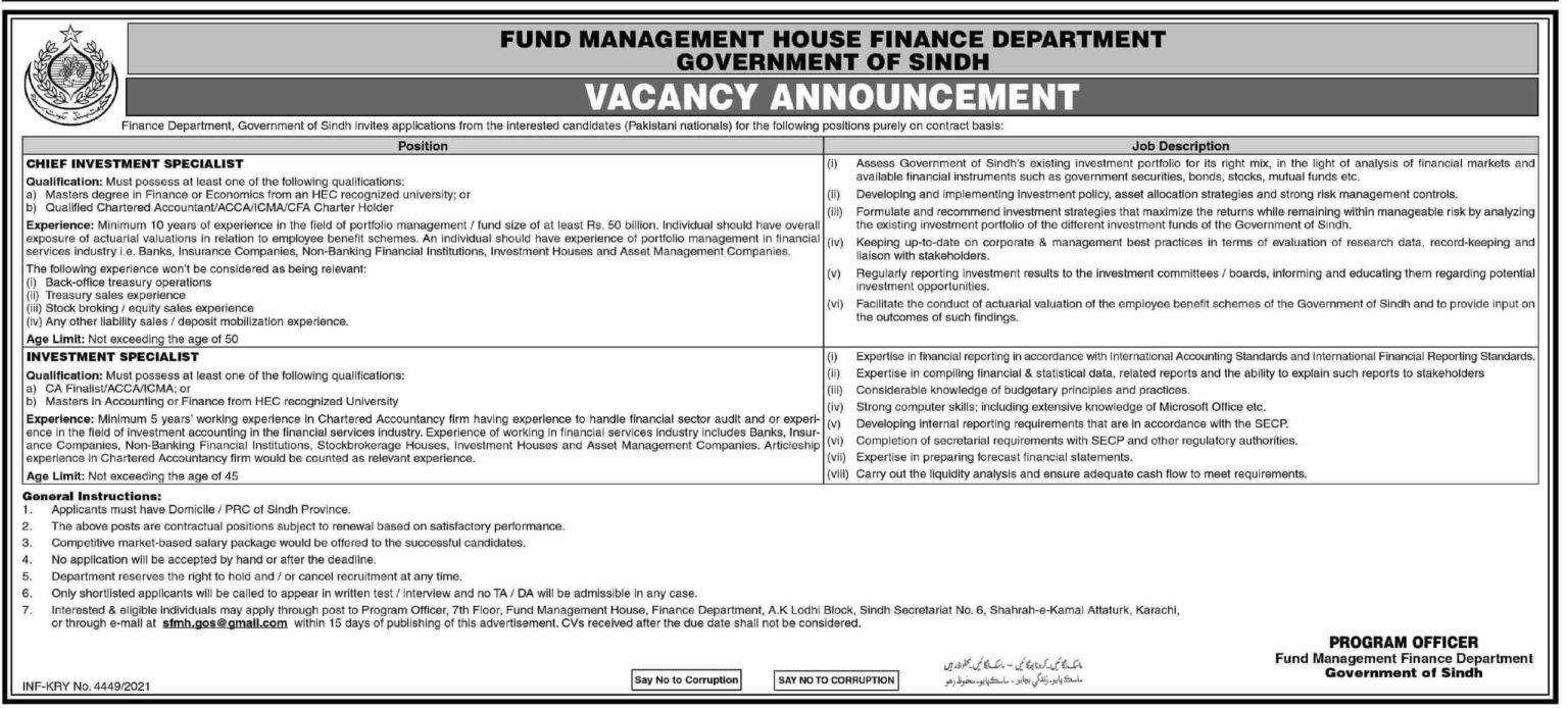 Sindh Govt Jobs Today