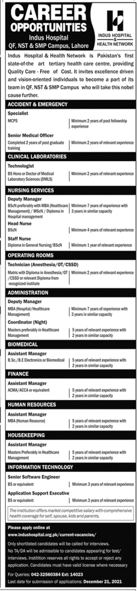 Indus Hospital & Health Network Jobs 2021 Latest