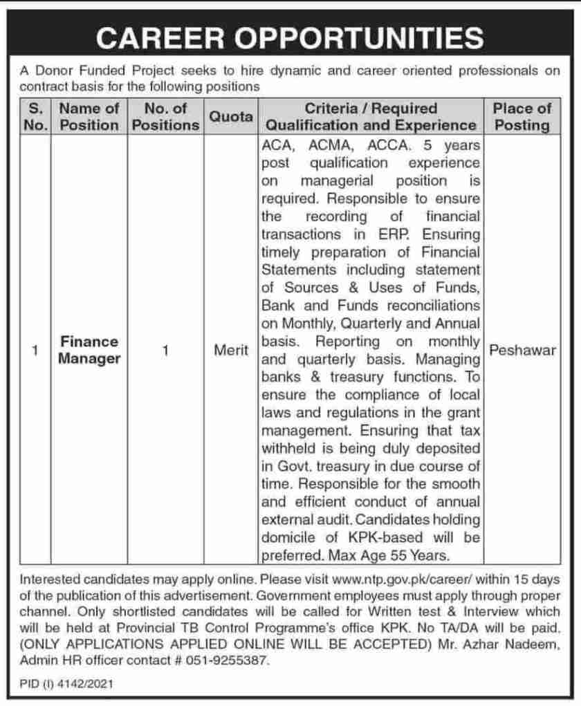 National TB Control Program NTP Jobs 2021 – Apply Online ntp.gov.pk