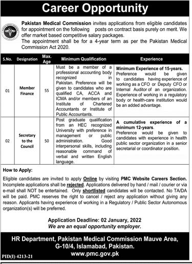 Pakistan Medical Commission PMC Jobs 2022 Online Application
