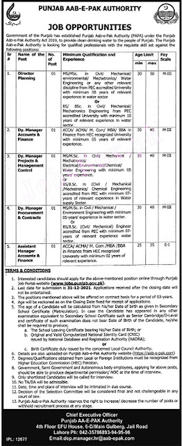 Punjab Aab-e-Pak Authority Jobs 2021 – PAPA Career Notice