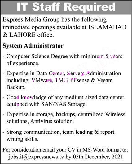 Express media group jobs near lahore