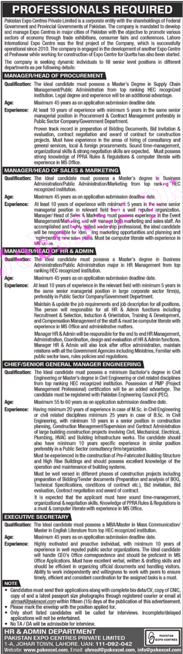 Pakistan expo Centres private limited jobs 2021