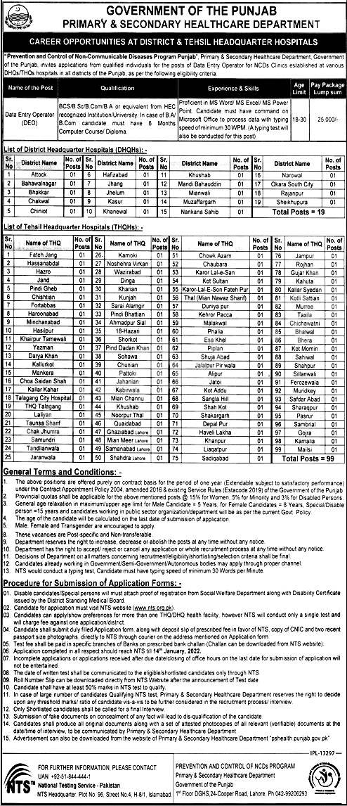 Health Department Punjab Jobs 2022 Application Form
