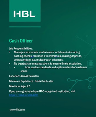 Habib Bank Limited HBL Jobs 2021 for Cash Officers Across Pakistan