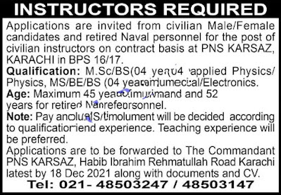 Pakistan Navy PNS Kasraz Karachi Jobs 2021 for Male/Female