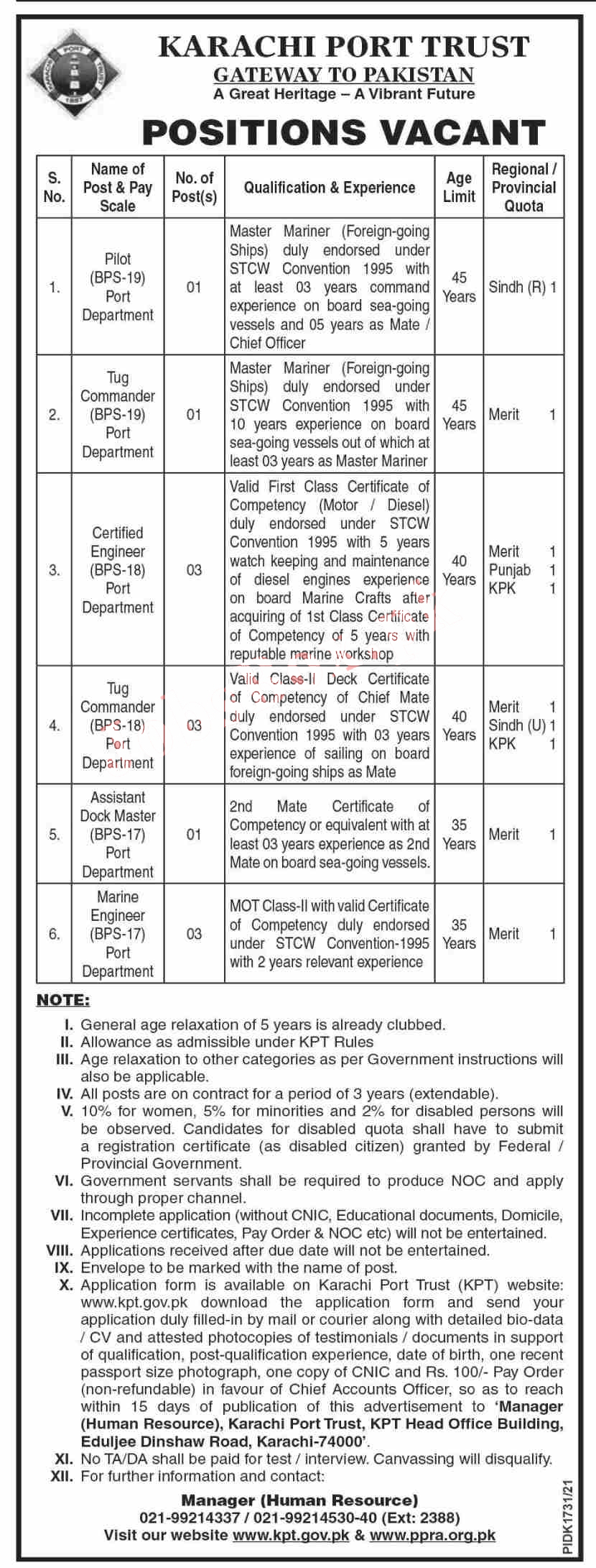 Karachi Port Trust KPT Jobs 2022 – www.kpt.gov.pk