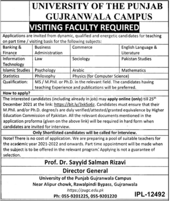 Punjab University PU Lahore Jobs 2021 – Jobs.pu.edu.pk