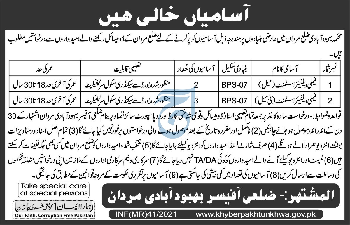 Population Welfare Department Peshawar jobs