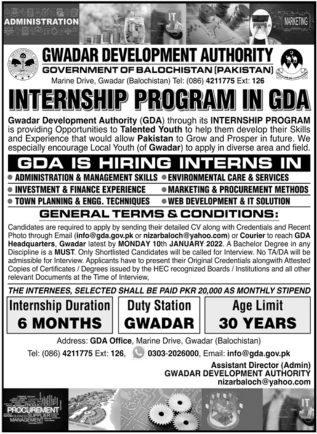 Gwadar Development Authority GDA Internship Program 2022