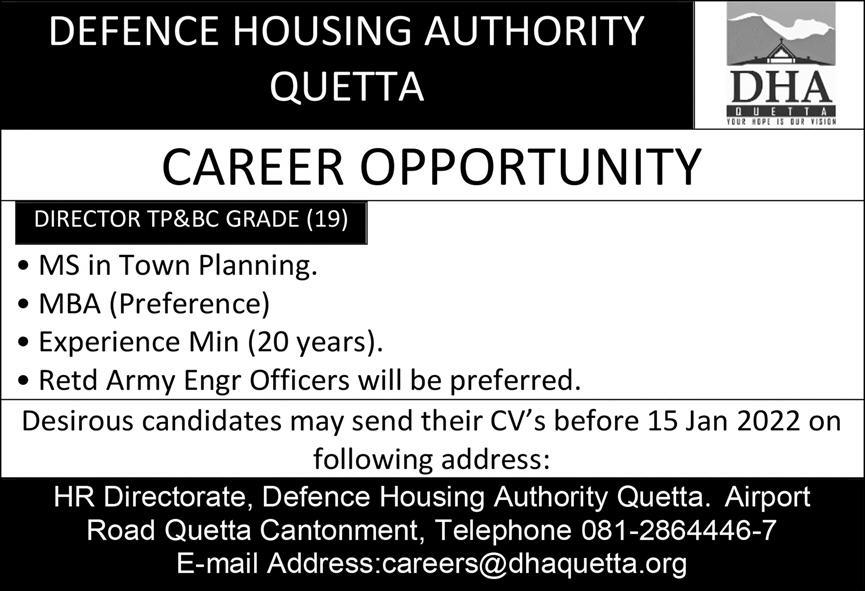 Defence Housing Authority DHA Quetta Jobs 2022