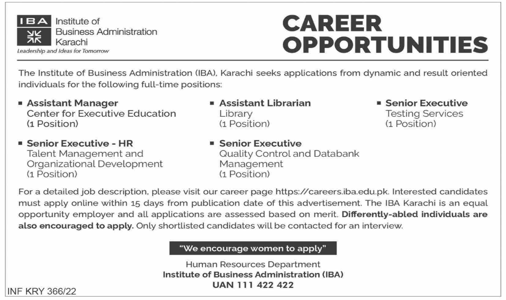 Institute of Business Administration IBA Karachi Jobs 2022