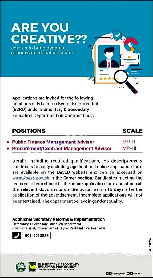 Elementary & Secondary Education Department KPK Jobs 2022