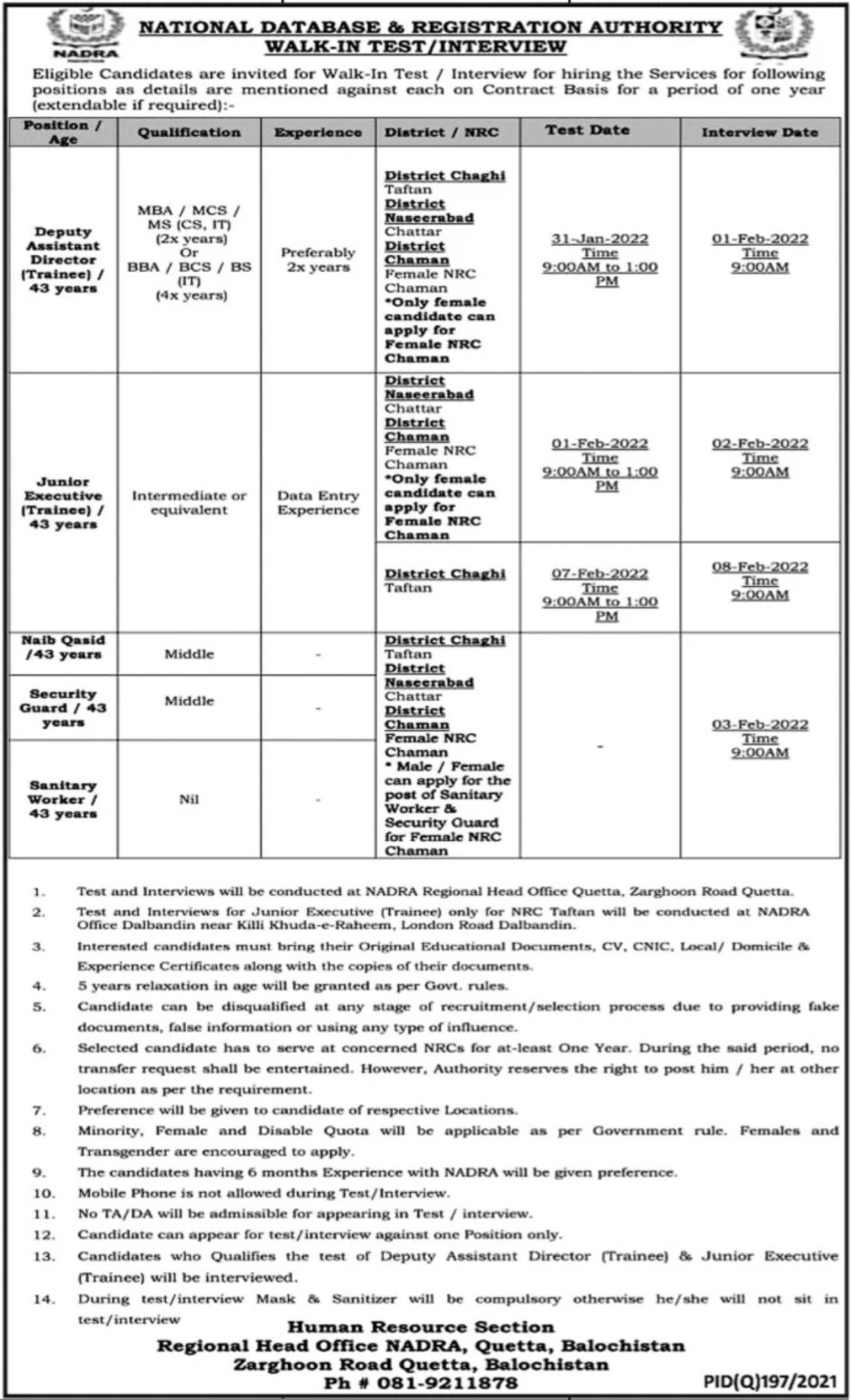 National Database & Registration Authority NADRA Jobs 2022