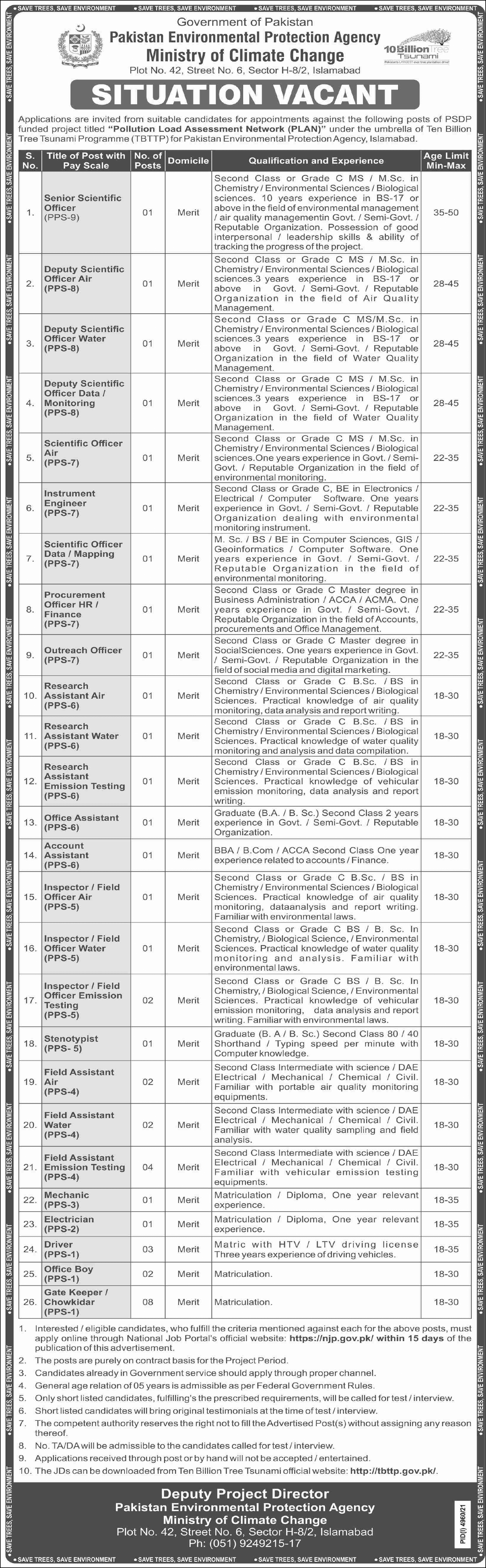 Ministry of Climate Change Jobs 2022 Online Application