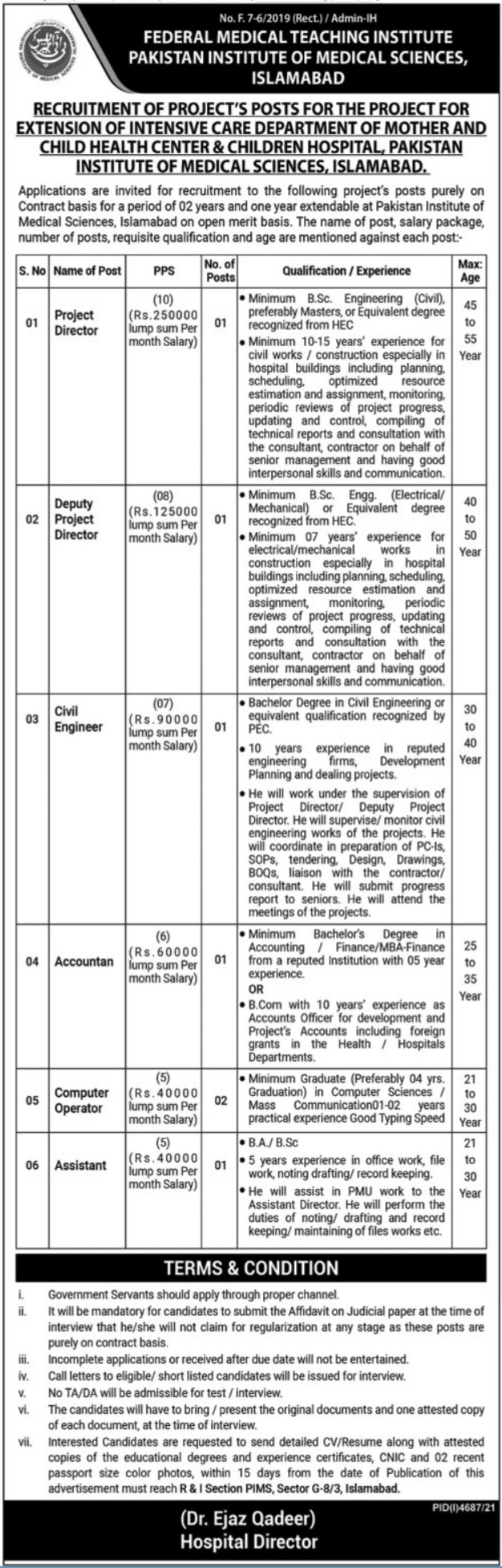 Federal Medical Teaching Institute FMTI Jobs 2022