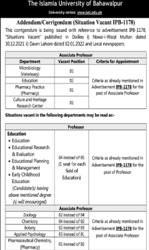 Islamic University of Bahawalpur Jobs 2022 Online Applications