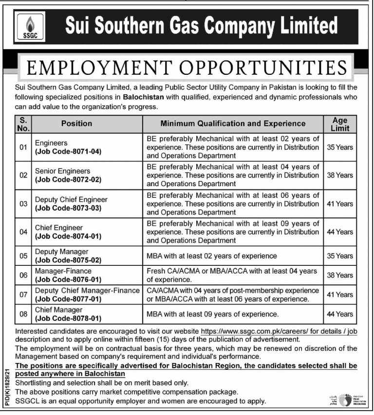 Sui Southern Gas Company SSGC Jobs 2022 Online Application