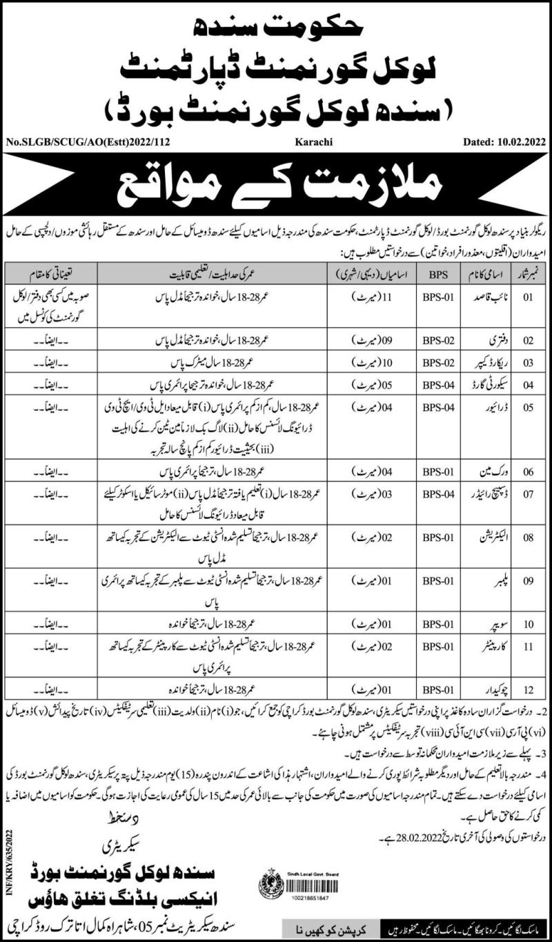 Local Government Department Sindh Jobs 2022