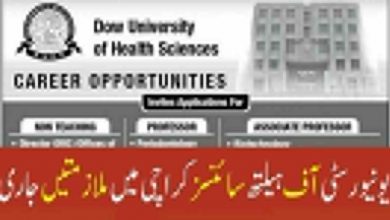 Dow University of Health Sciences DUHS Jobs 2022 – www.duhs.edu.pk