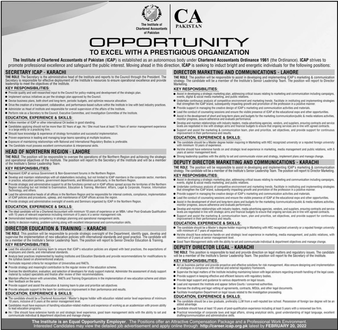 Institute of Chartered Accountants of Pakistan ICAP Jobs 2022