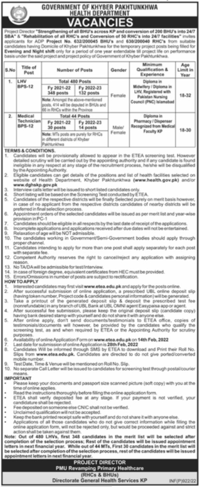 Health Department KPK Jobs 2022 Download Application Form