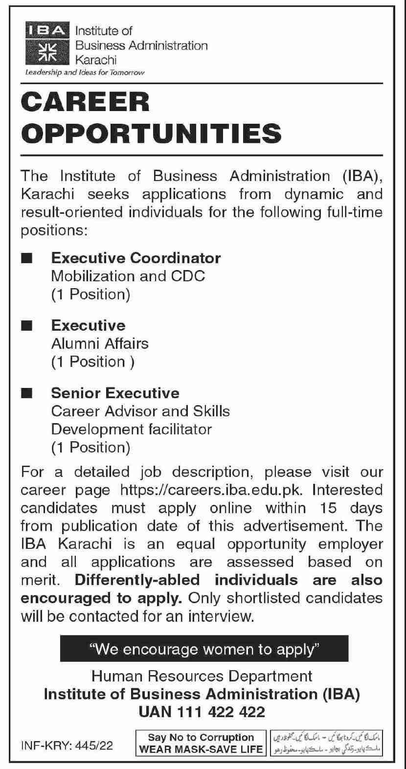 Institute of Business Administration IBA Karachi Jobs 2022