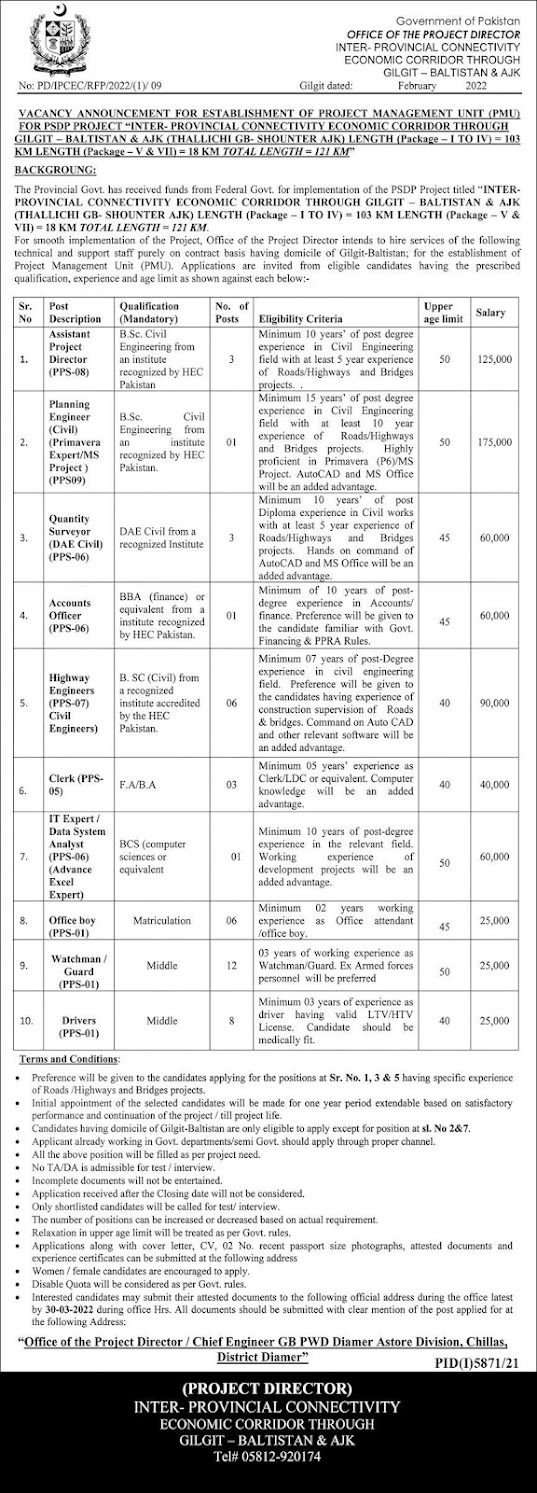 Inter Provincial Corridor Project Jobs in Gilgit Baltistan