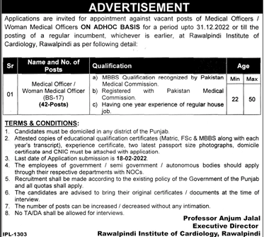 Rawalpindi Institute of Cardiology Jobs 2022