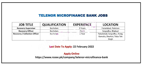 Telenor Microfinance Bank Jobs 2022 Online Applications