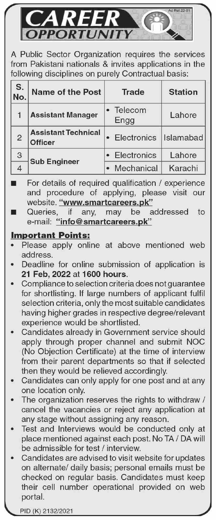Public Sector Organization Jobs 2022 – www.smartcareers.pk