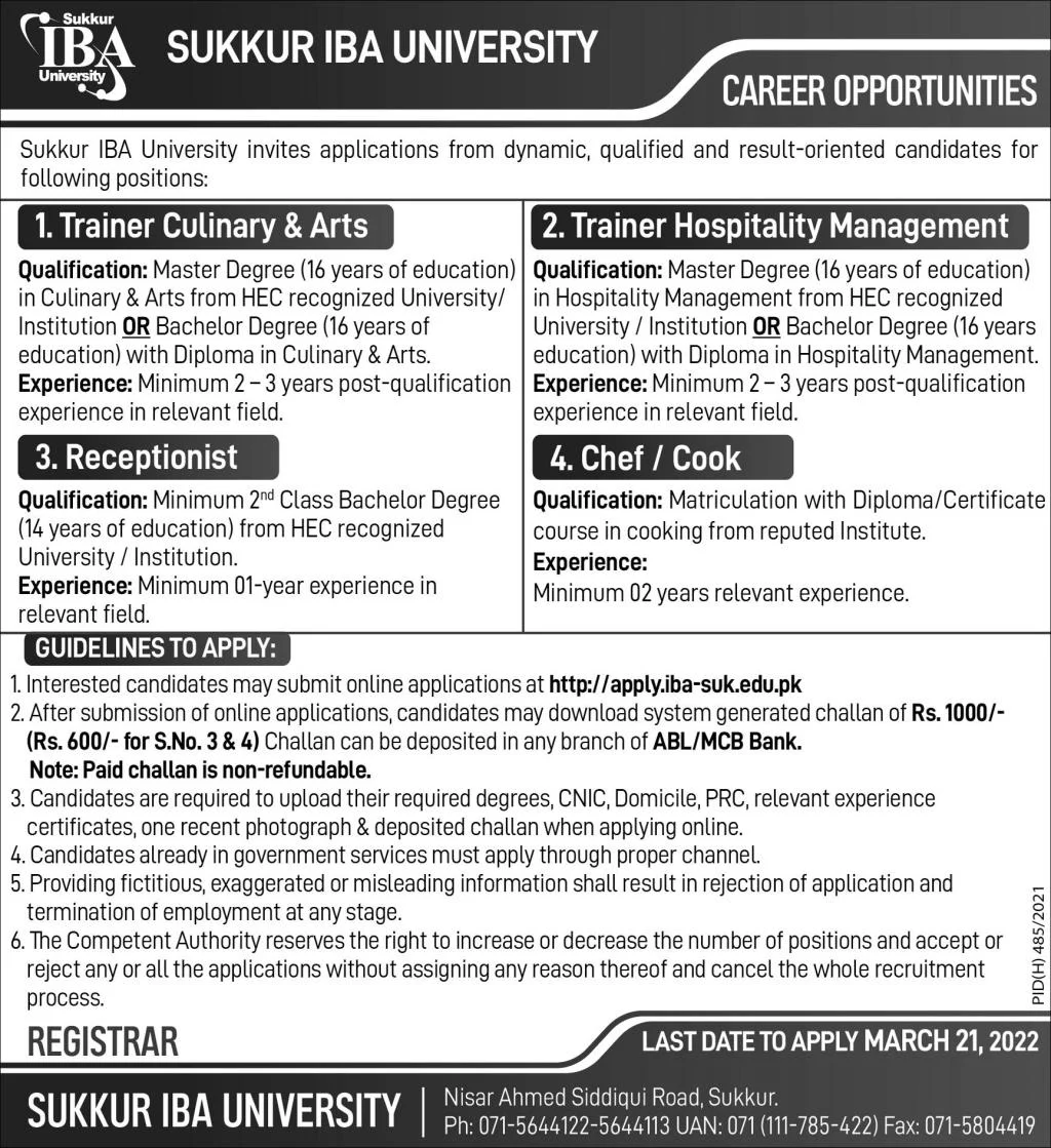 Sukkur IBA University Jobs Online Apply