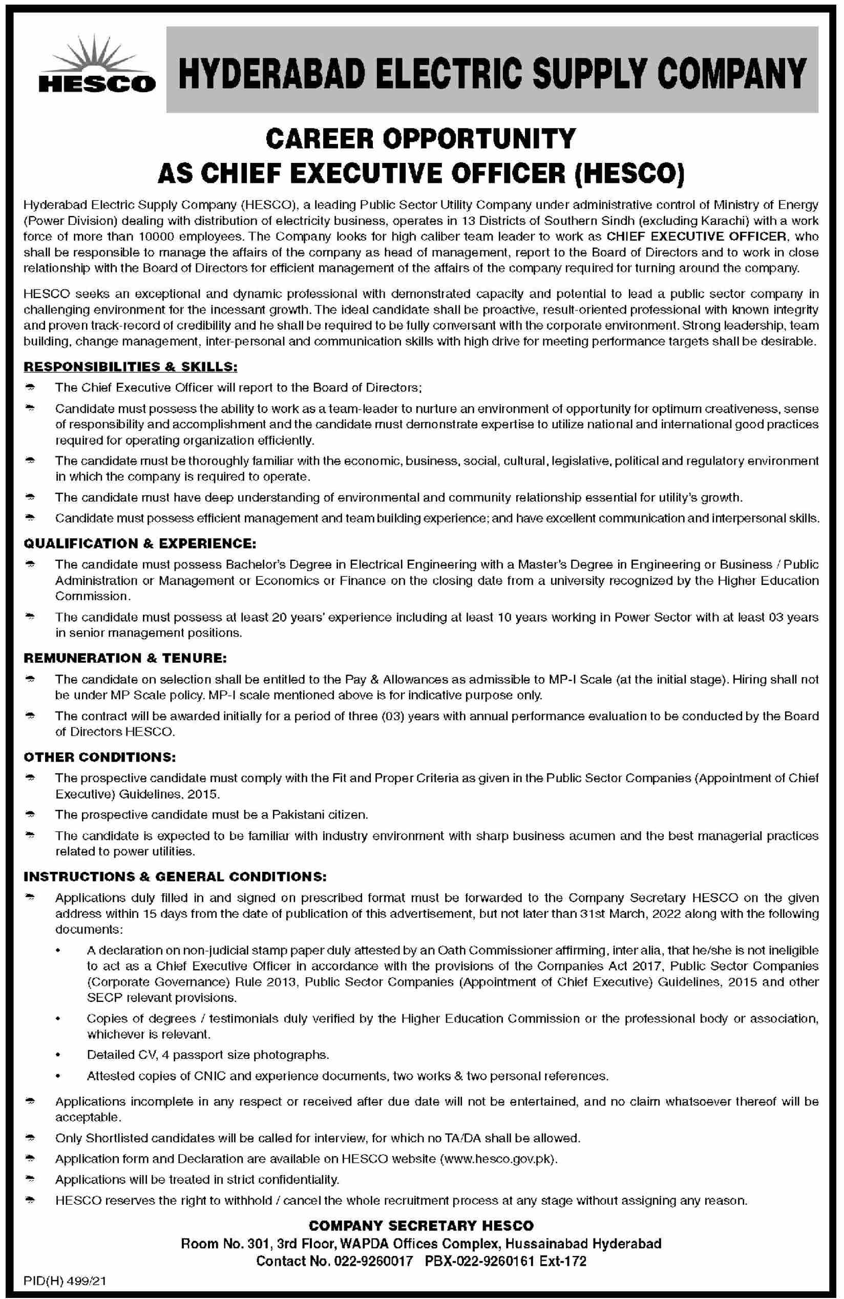 Hyderabad Electric Supply Company HESCO Jobs 2022
