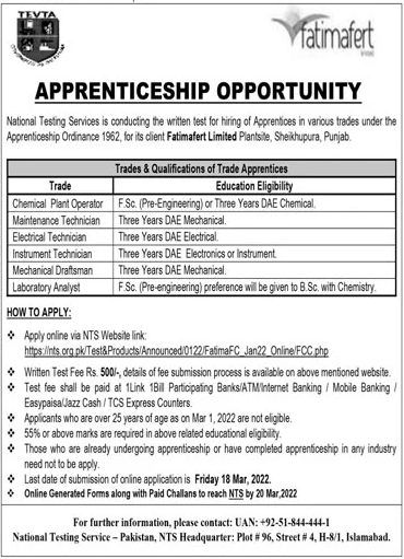 Fatimafert Limited Apprenticeship Program 2022 via NTS
