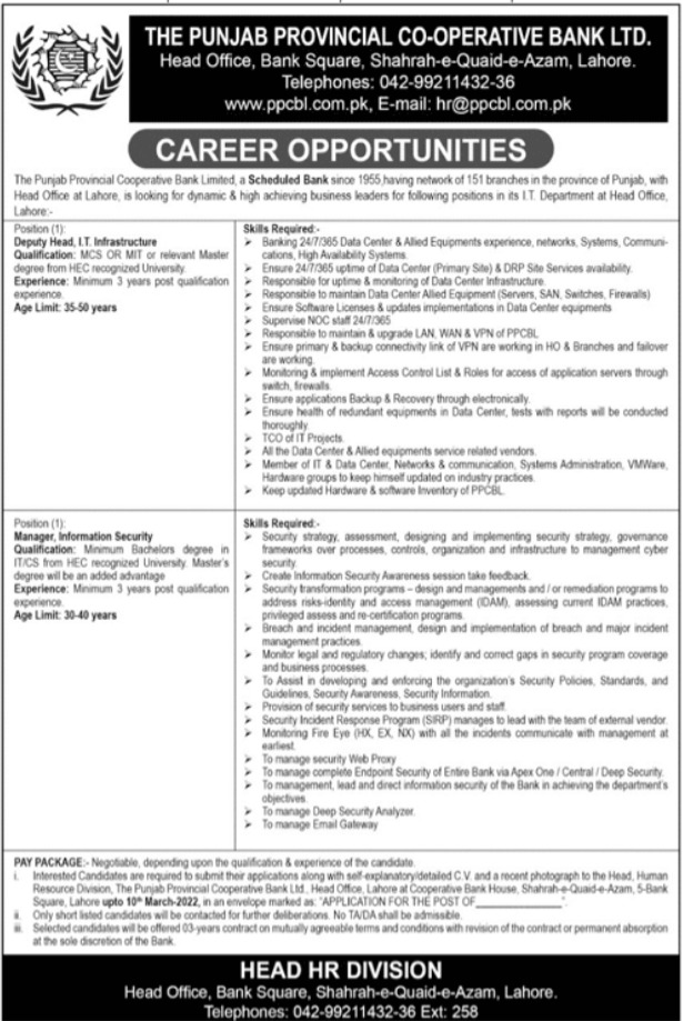 Punjab Provincial Cooperative Bank Limited Jobs
