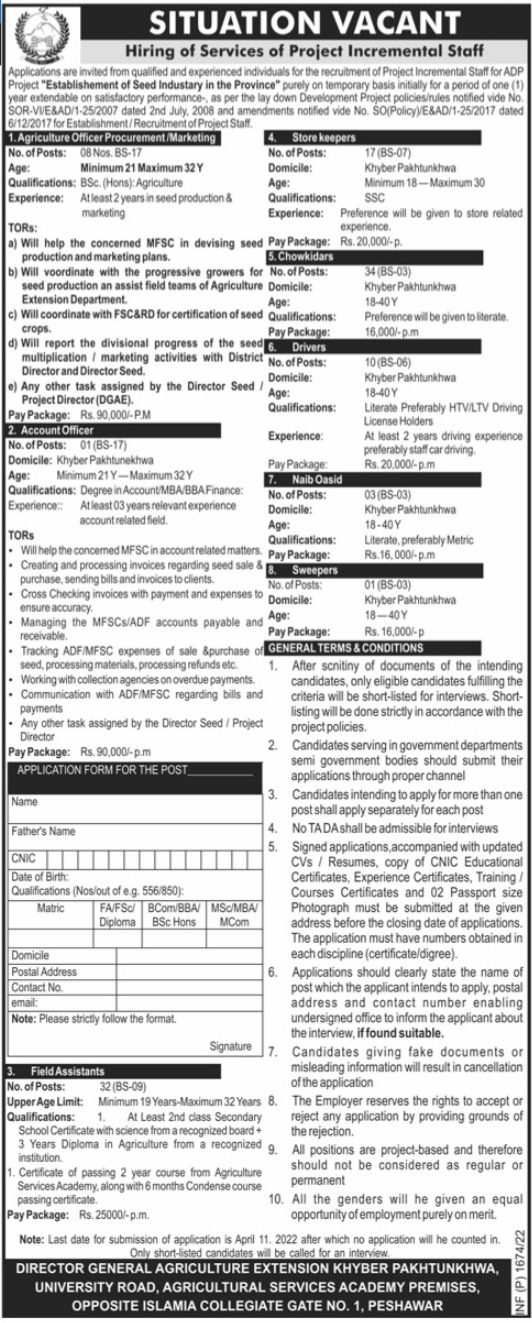 Agriculture Department KPK Jobs 2022 Directorate Agriculture Extension
