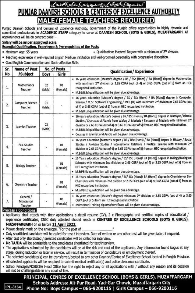 Daanish Boys & Girls Schools Muzaffargarh Jobs 2022