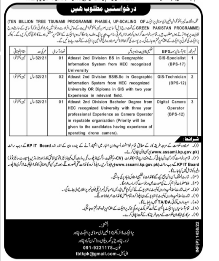 Ten Billion Tree Tsunami Project Peshawar Jobs 2022