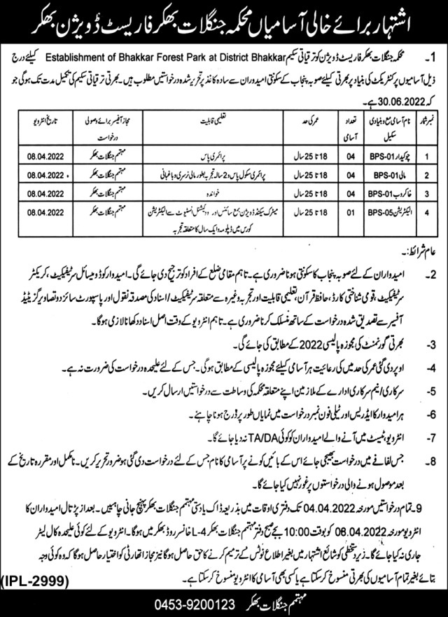 Forest Department Bhakkar Division Jobs 2022