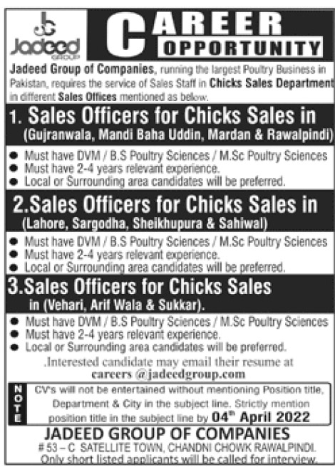 Jadeed Group of Companies Jobs 2022 Sales Staff Required