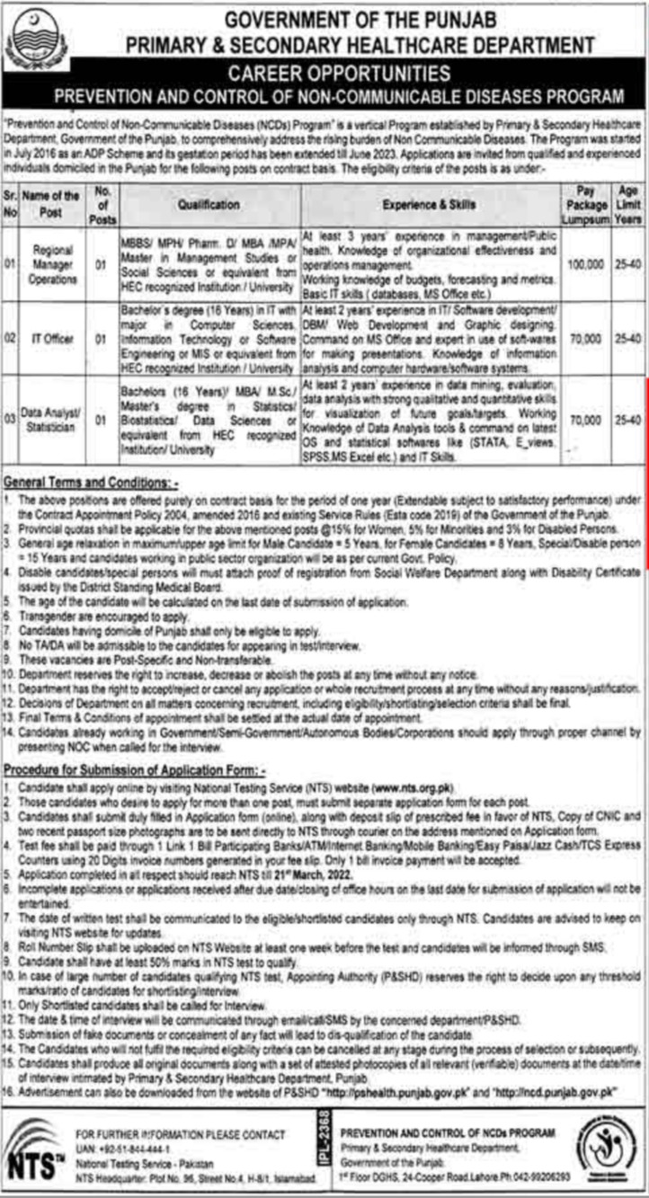 Primary & Secondary Healthcare Department Punjab Jobs 2022