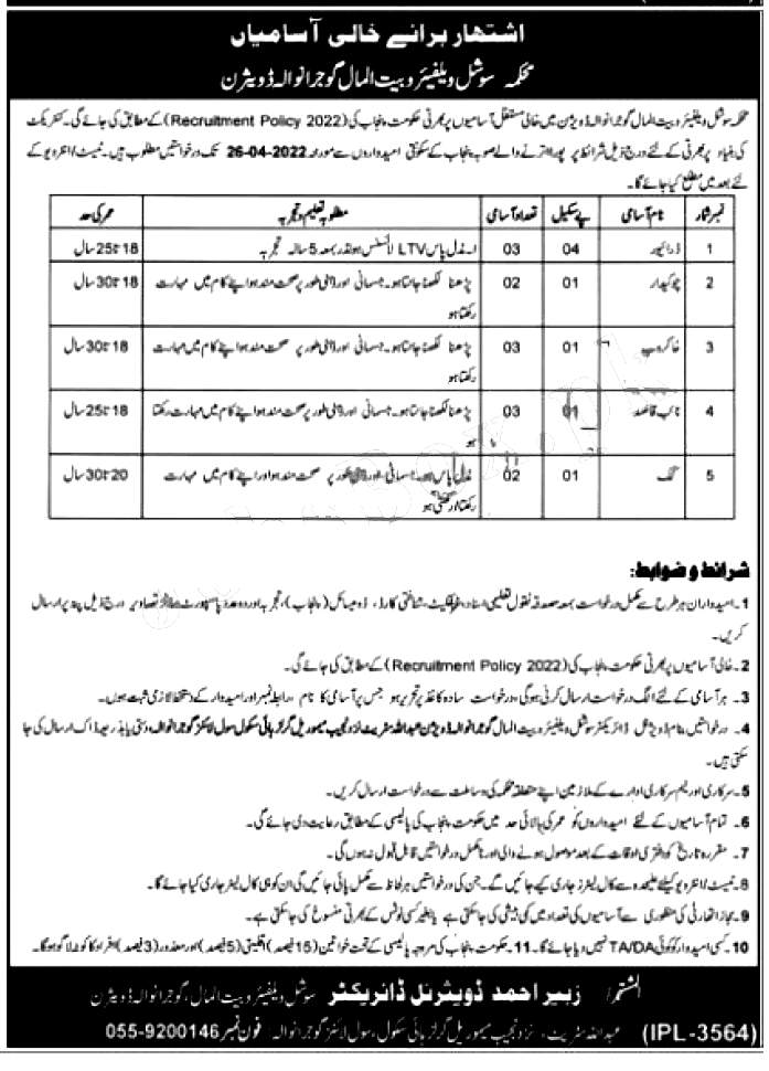 Social Welfare & Bait ul Maal Punjab Jobs