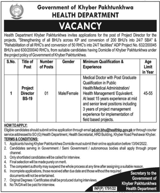Project Director Jobs in Health Department KPK